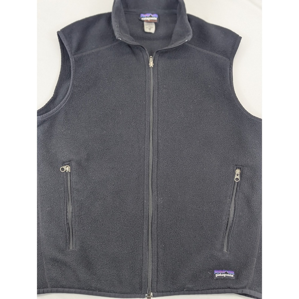 Patagonia Synchilla Fleece Vest Men Medium Black Full Zip Outdoor Pockets Hiking